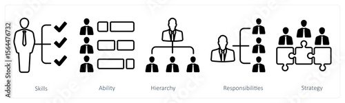 A set of 5 mix icons as skills, ability, hierarchy
