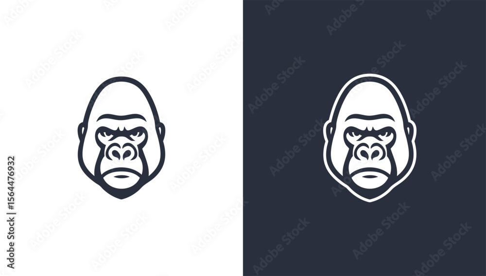 Fototapeta premium Aggressive gorilla head silhouette logo in minimalist vector style, generative ai