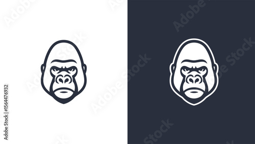 Aggressive gorilla head silhouette logo in minimalist vector style, generative ai