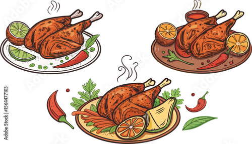 Set of Tandoori Chicken vector design, Chicken Tandoori vector design, Chicken Grill vector design