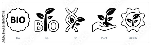 A set of 5 mix icons as bio, biology, plant