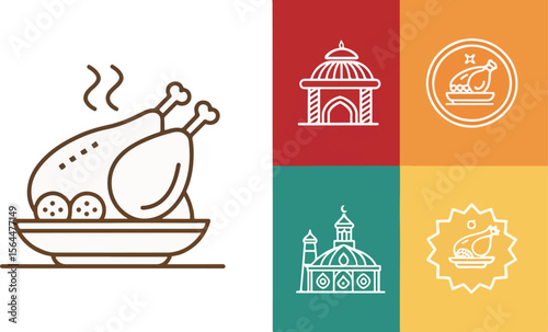 Set of Tandoori Chicken Illustration vector design, Chicken Tandoori Logo and icon design, Chicken Kebab vector design