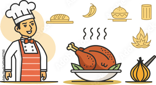 Set of Grill Chicken vector design, Tandoori Chicken Logo and icon design, Chicken Kebab vector design
