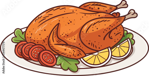 Chicken Tandoori Illustration vector design, Chicken Tandoori icon design, Grill Chicken vector design
