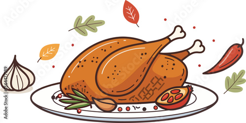Tandoori Chicken Illustration vector design, Chicken Tandoori Logo and icon design, Set of Grill Chicken vector design