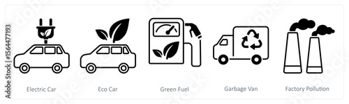 A set of 5 mix icons as electric car, eco car, green fuel