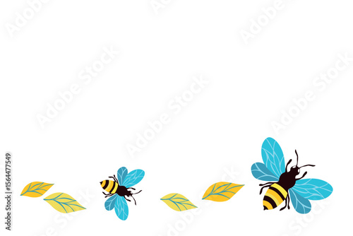 Cartoon bee mascot. Little bee flying. Wasp collection. Vector bumblebee characters. Insect icon. Design template for invitation, card. Doodle style. Background with copy space.