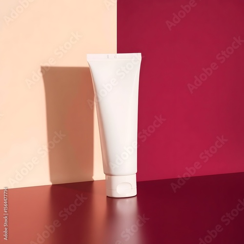 White isolated cosmetic packaging with a bottle of perfume, cream tube, and glass of milk