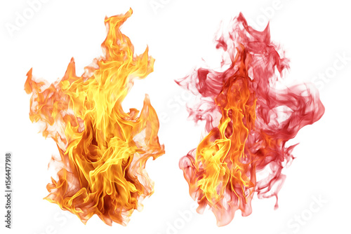 Abstract fire flames, orange and pink, isolated on black background.