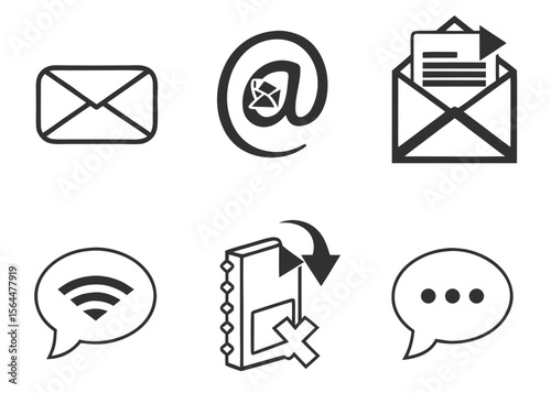 Black and white icons depicting email and digital communication methods