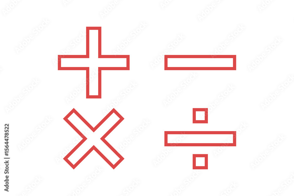 Obraz premium Red and white math symbols plus minus multiply divide on black background isolated on a