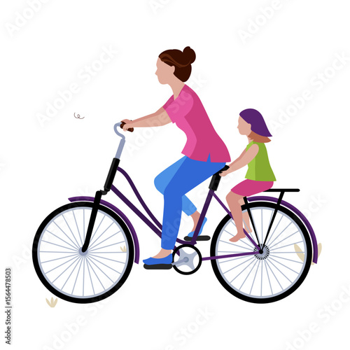 Mother and Daughter Bike Ride: A heartwarming illustration depicts a mother and her daughter joyfully cycling together on a tandem bicycle, creating a precious moment of shared experience.