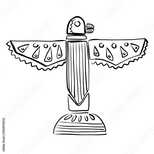 Stylized vector representation of a bird sculpture with intricate details and a symmetrical design.
