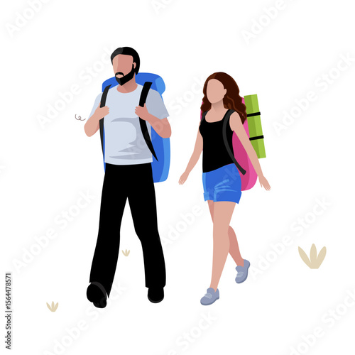 Couple Hiking Adventure: A young couple embarks on a hiking adventure, carrying backpacks, ready for exploration and discovery.