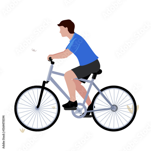 Cycling Man: A young man enjoys a leisurely bicycle ride, wind in his hair, symbolizing freedom and active lifestyle.