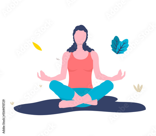 Woman Meditating: Serene woman in lotus position practicing yoga and meditation, embracing mindfulness and inner peace. 