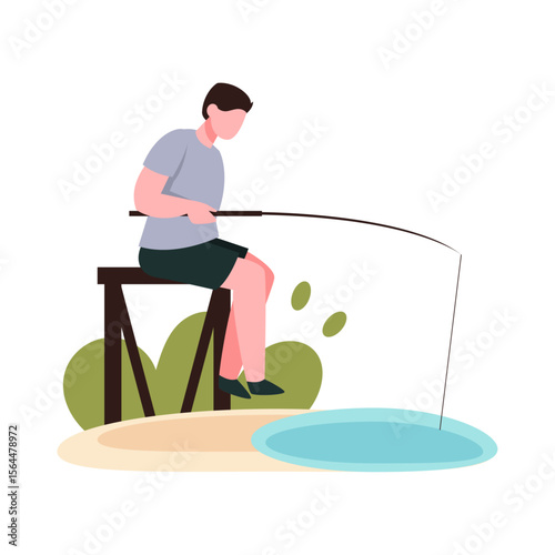 Peaceful Fisherman: A serene illustration of a person enjoying a peaceful day of fishing by a calm pond.  The scene evokes tranquility and relaxation.