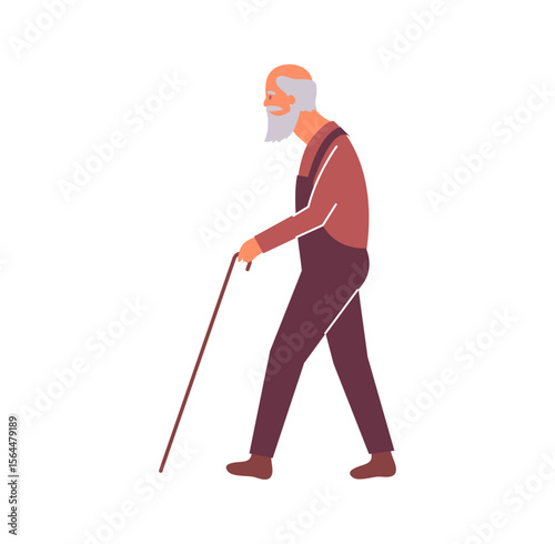 Elderly Gentleman's Leisurely Stroll: This image depicts an elder with a cane as he takes a leisurely walk, illustrating the concepts of aging gracefully, the golden years.