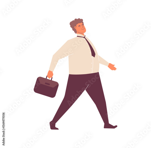 Composed Corporate Stroll: An illustration of a confident businessperson, mid-stride, clutching a briefcase, ready to seize the day in a minimalist and modern office-centric style.