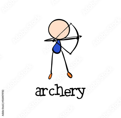 Archery Stick Figure: A simple yet dynamic stick figure drawing, illustrating the sport of archery with a bow and arrow, capturing the essence of precision and focus.