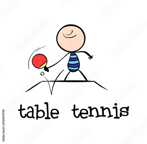 Joyful Table Tennis Player: A simple line drawing of a happy person playing table tennis, capturing the fun and energy of the sport.