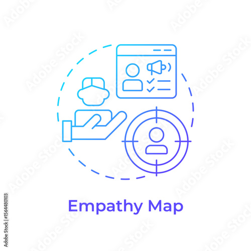 Empathy map blue gradient concept icon. Understanding organization perspectives. Gap analysis tool. Business. Round shape line illustration. Abstract idea. Graphic design. Easy to use in blog post