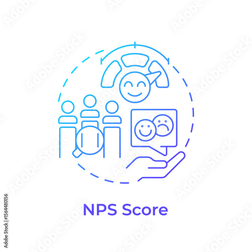NPS score blue gradient concept icon. Metric used to gauge customer loyalty and satisfaction. Gap analysis tool. Round shape line illustration. Abstract idea. Graphic design. Easy to use in blog post