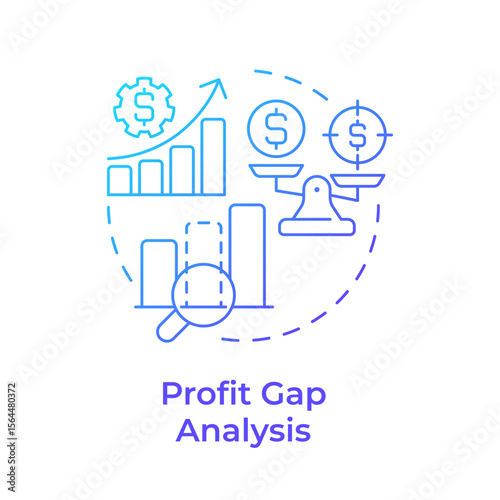 Profit gap analysis blue gradient concept icon. Measure difference between actual and target incomes. Sales. Round shape line illustration. Abstract idea. Graphic design. Easy to use in blog post