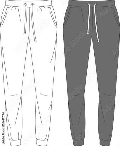 Stylish Jogger Sweatpants with Drawstring Waist and Cuffed Ankles, Presented in Clean Outline and Solid Gray for Versatile Apparel Design.