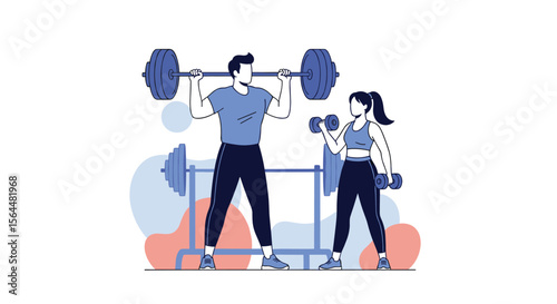 A Couple Engaged in Weightlifting Training Together at the Gym Focusing on Strength and Fitness Goals