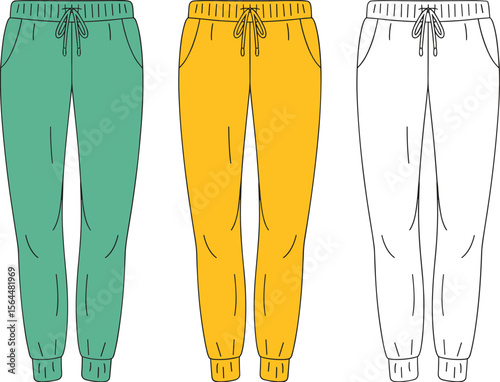 Comfortable Jogger Sweatpants in Trendy Green and Yellow Hues with Outline Version - Perfect for Casual Wear, Athleisure, and Everyday Style.