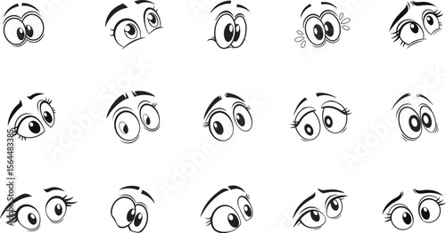 Cartoon female eyes Eye icon in flat line set silhouette of a eye set
