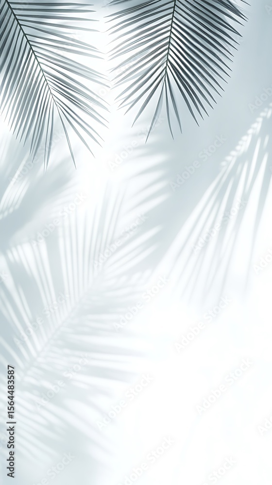 Fototapeta premium Pale palm leaves casting shadows on a soft white background create tropical feel