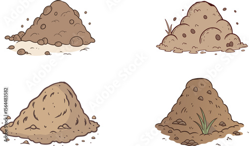 Seed and Plant Growth Icons, Pile of ground, heap of soil - vector illustration isolated
