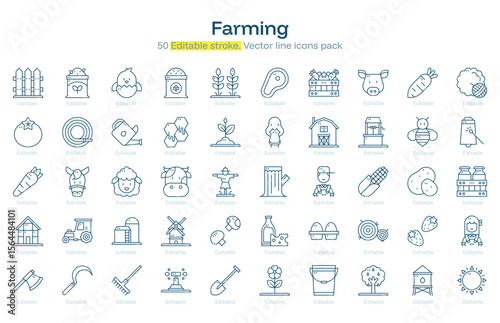 Farming line icon pack. Farming Stroke icon set. Editable Stroke icon