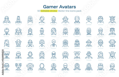 Gamer Avatars line icon pack. Gamer Avatars Stroke icon set. Editable Stroke icon