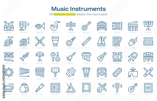 Music Instruments line icon pack. Music Instruments Stroke icon set. Editable Stroke icon