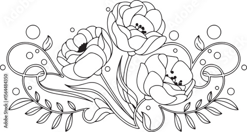 Monochrome Assorted Floral and Botanical Elements Set