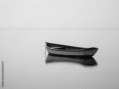 Wallpaper Mural Solitary Wooden Boat on Calm Gray-White Lake, Minimalist Flat Style Artistic Background Illustration
 Torontodigital.ca