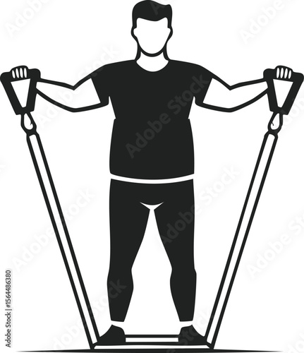Vector Black Silhouette of Man in Athletic Stance with Jump Rope, Minimalist and High-Contrast Design