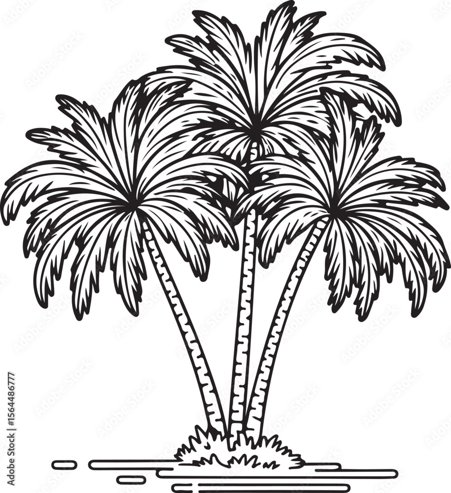 Obraz premium Monochrome Trio of Palm Trees Line Art