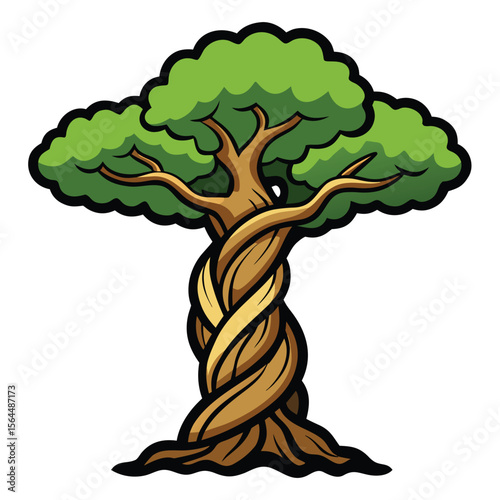 A bold ancient olive tree vector icon, with a twisted, gnarled trunk, symbolizing peace and endurance, excellent for Mediterranean themes.