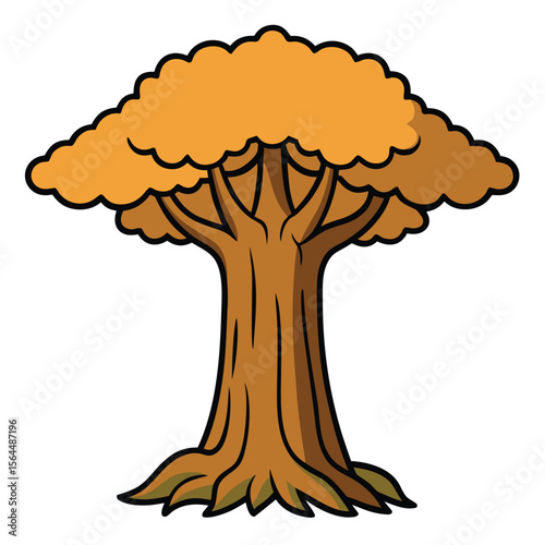 A bold ancient tree vector icon, with a massive, weathered trunk, symbolizing wisdom and longevity, perfect for historical or natural themes.