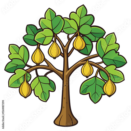 A detailed fig tree vector icon, showing its large leaves and developing fruits, perfect for Mediterranean, food, or garden designs.