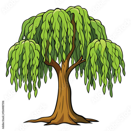 A detailed willow tree vector icon, showing its distinctive weeping branches, perfect for serene and natural landscape designs.