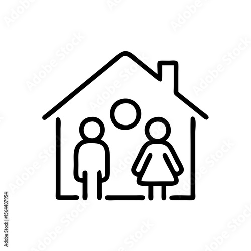 Family icon with two figures in front of a house  