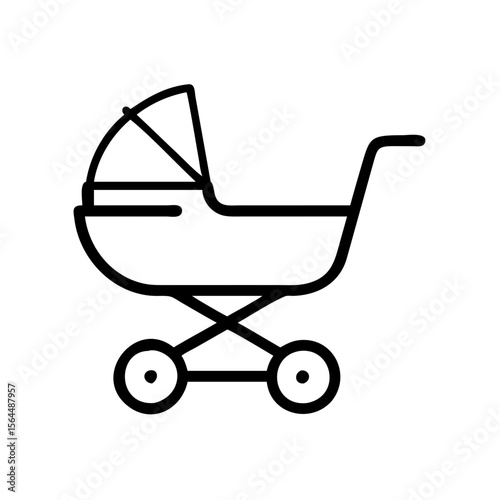 Baby stroller icon in simple line style for family use  