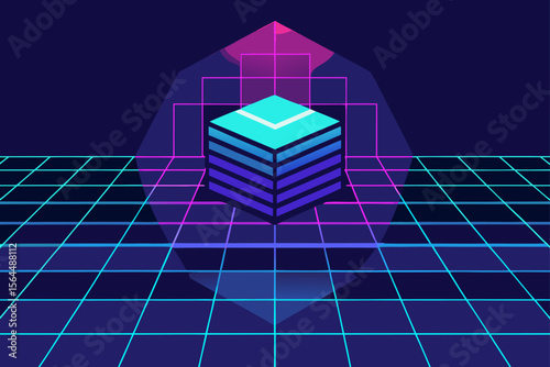 Digital Futuristic Grid Glowing Blue and Purple