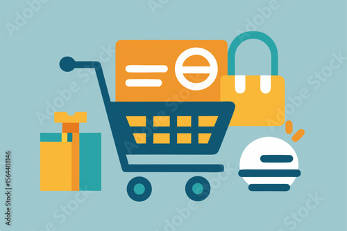 E Commerce Concept Shopping Cart with Digital Products