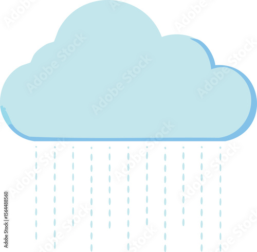 Vector Cartoon Rain Cloud with Light Blue Raindrops and Minimalist Flat Design on White Background